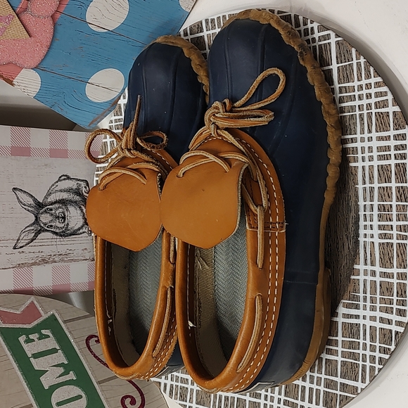💐 Vintage GUC L.L. Bean Bean Boot 🥾 Rubber Duck Boots, Leather Trim, Navy, 8 - Picture 3 of 11